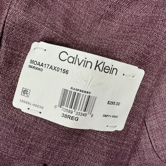 Calvin Klein Mens X Slim Fit Soft Solid Sport Coat Raspberry Red 38R - Picture 3 of 5
